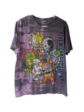 Five Nights at Freddy's Tie-Dye Purple Chibi FNAF Tee L Retro Festival Gaming YT